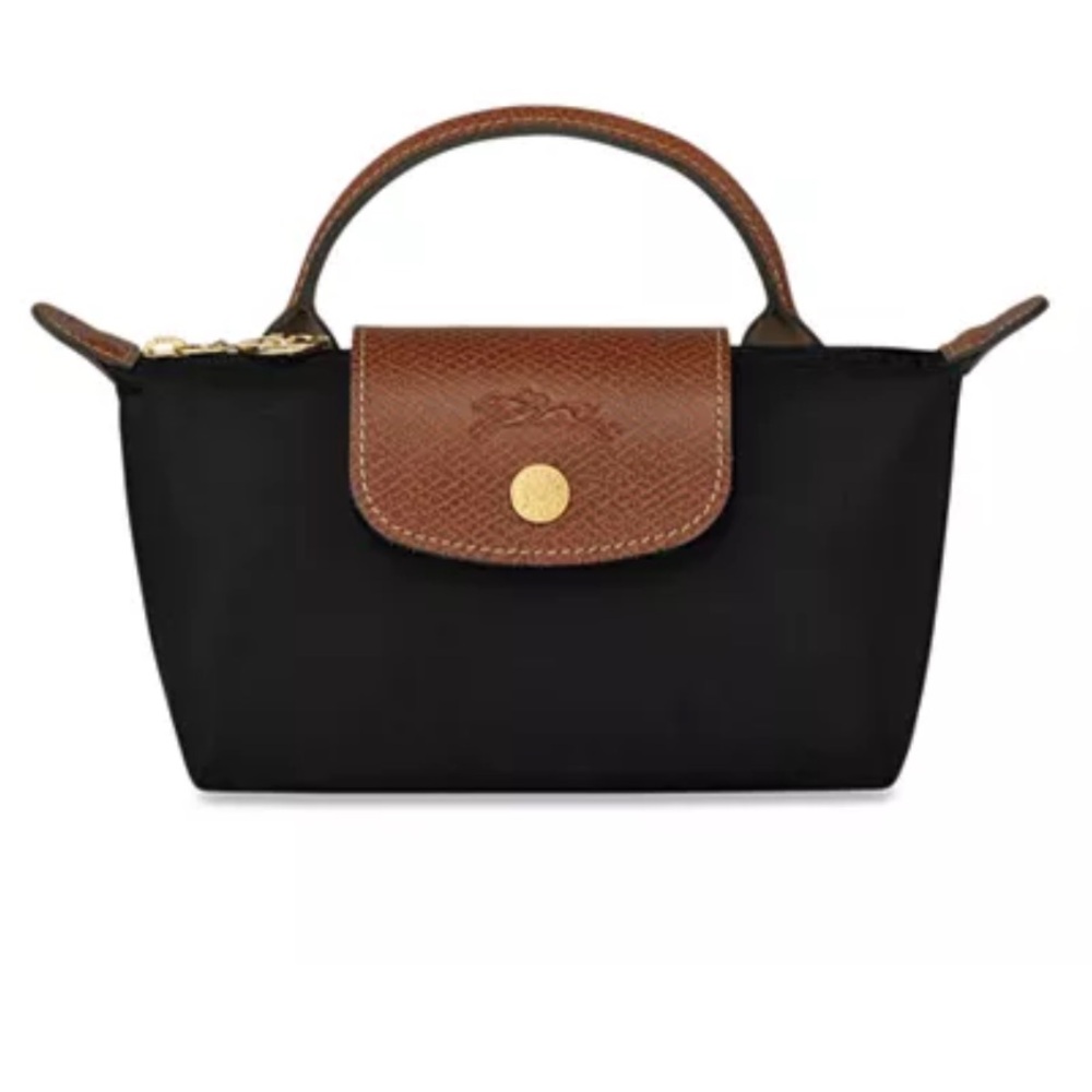 Longchamp Le Pliage Original Handle Pouch mini lblack brown leather nwt color - Picture 3 of 8